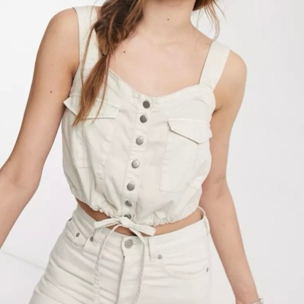 Free Palm Desert Button-Up Top Denim Crop Medium - Picture 3 of 10
